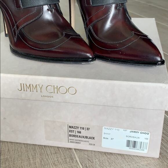 JIMMY CHOO Mazzy 110 Bordeaux Black Shiny Leather Booties Heels - Picture 6 of 8